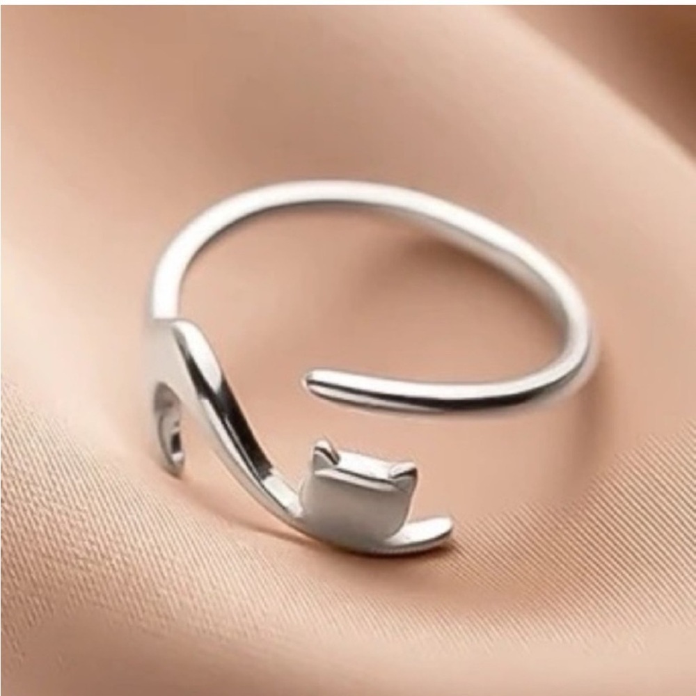 925 Sterling Silver Adjustable Cat Ring
